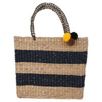 Beige wicker bag 2 lines Black by hand product image