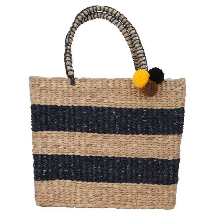 Beige wicker bag 2 lines Black by hand image 1