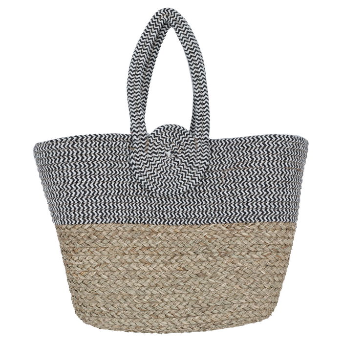 Beige wicker bag with black hand image 1