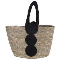 Beige wicker bag 3 circles black with a hand product image