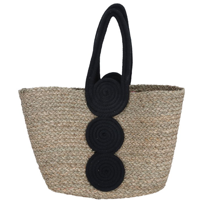 Beige wicker bag 3 circles black with a hand image 1