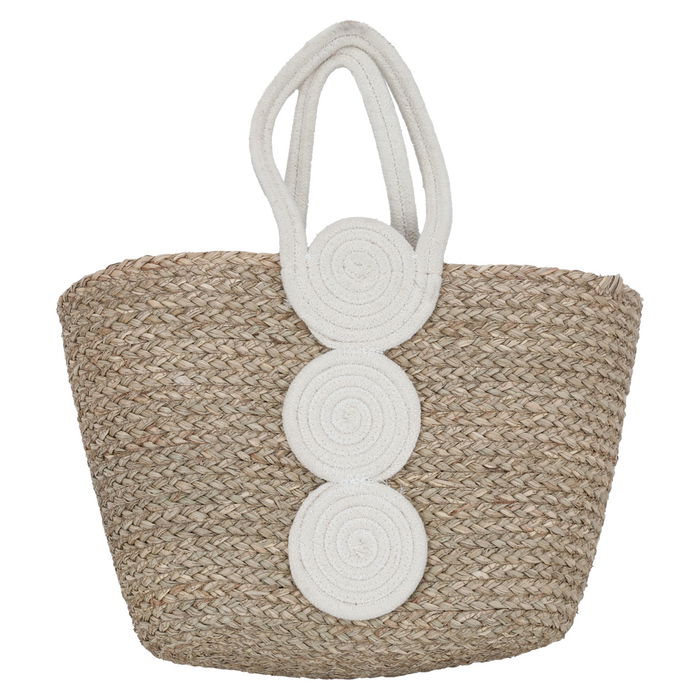 Beige wicker bag 3 circles white with a handle image 1