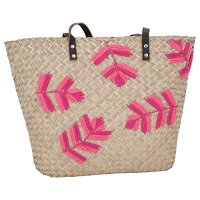 Beige pink floral wicker bag with a hand product image