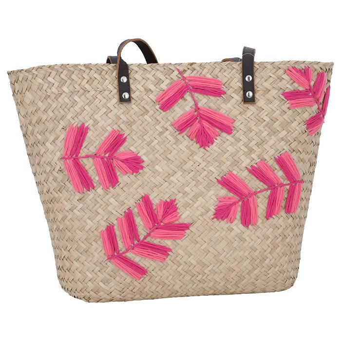 Beige pink floral wicker bag with a hand image 1