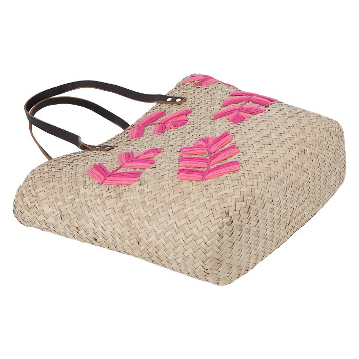 Beige pink floral wicker bag with a hand image 2