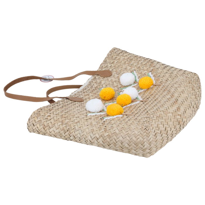 Beige wicker bag rose white yellow with brown hand image 2