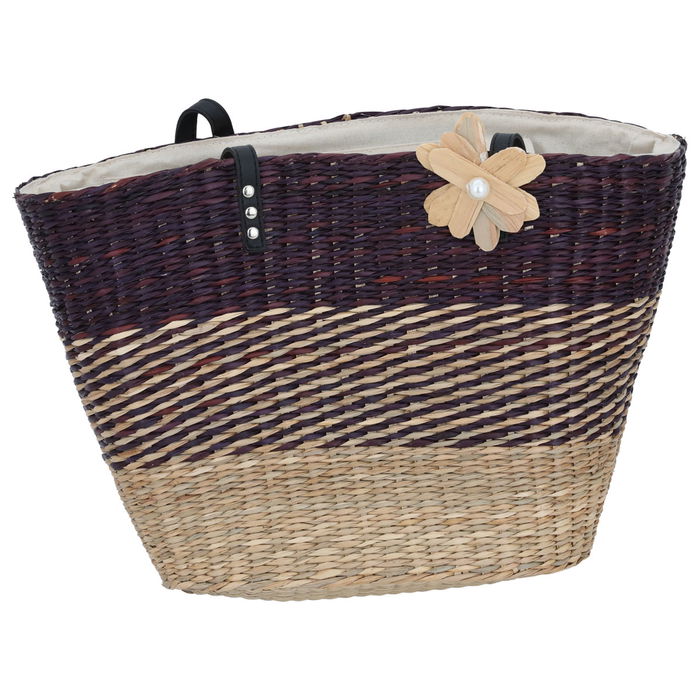 Colorful wicker bag beige rose with black hand image 1