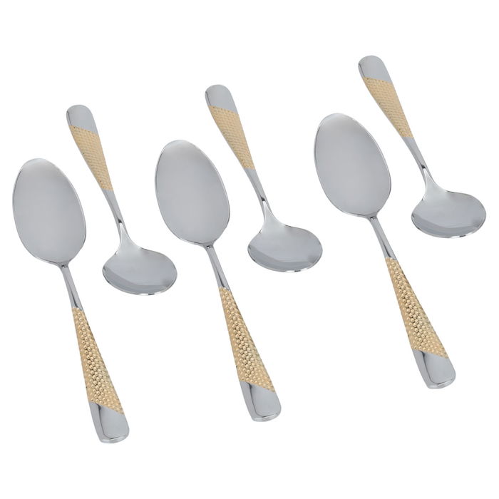 Silver Eating Spoon Set Gold Pattern 6 Pieces image 2