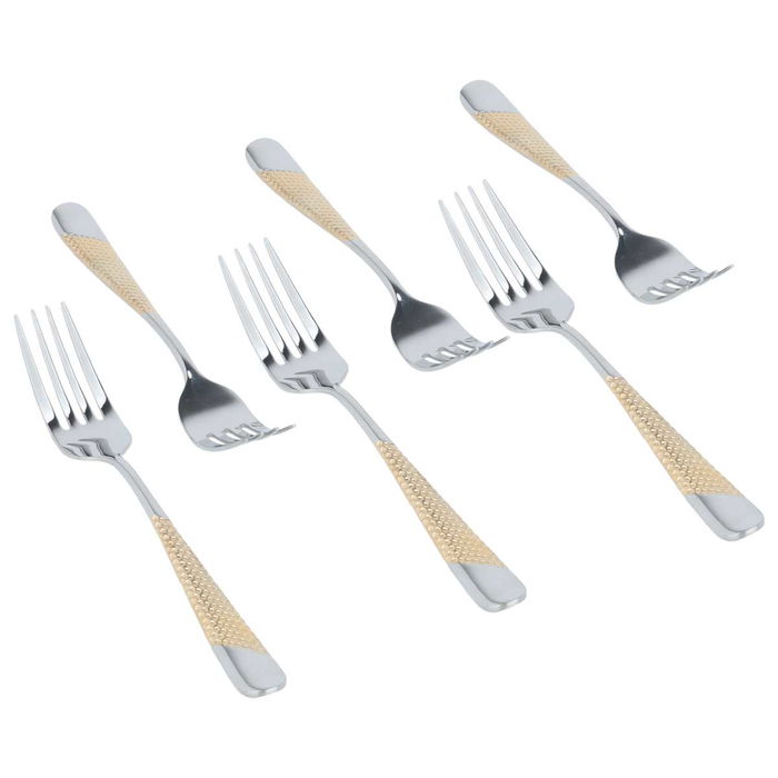 Silver Gold Pattern Forks Set 6 Pieces image 2