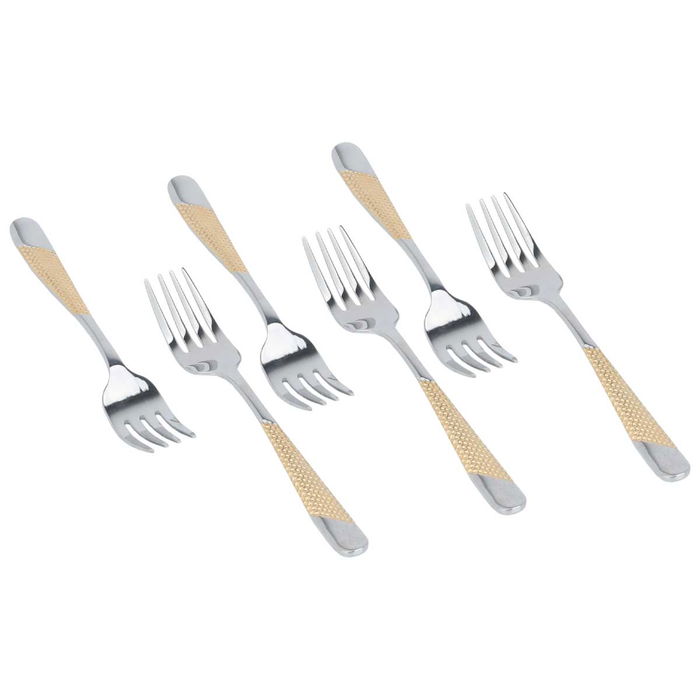 Silver Sweets Forks Set with Gold Pattern 6 Pieces image 2