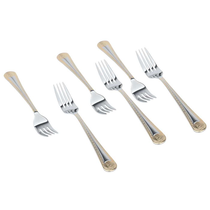 Silver Food Forks Set Gold Pattern 6 Pieces image 2