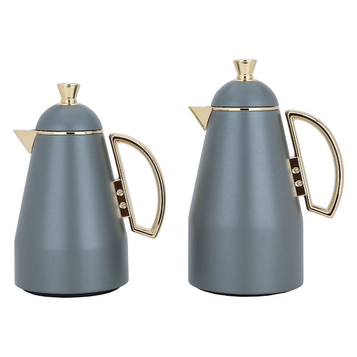 Ruwaida dark gray thermos set with golden handle, two pieces image 1
