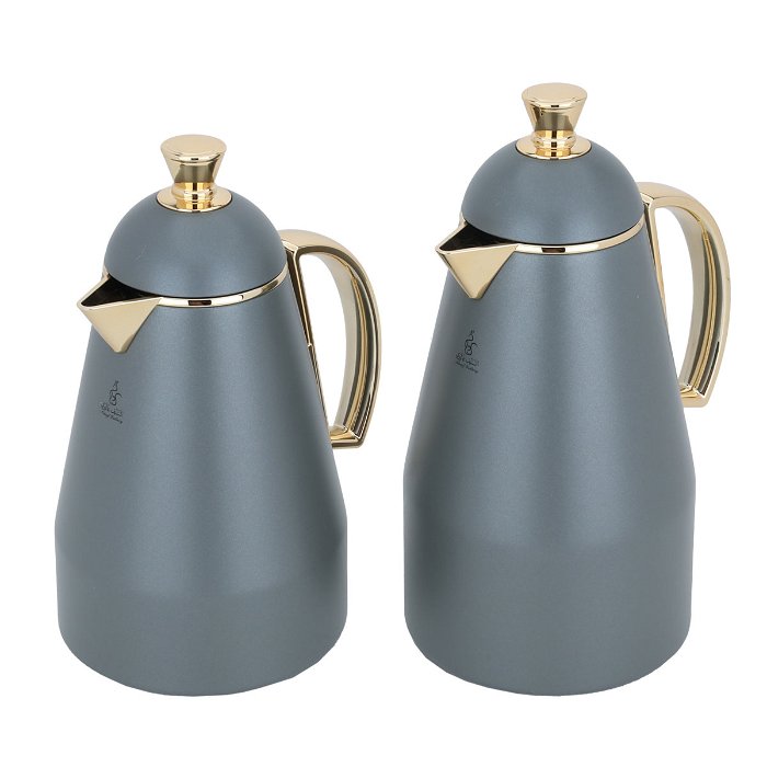Ruwaida dark gray thermos set with golden handle, two pieces image 2