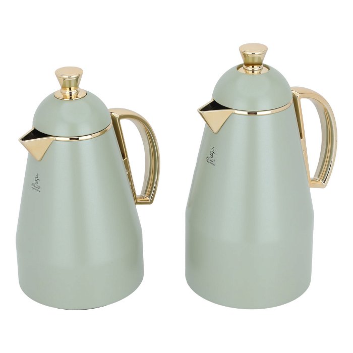 Ruwaida Green Willow Leaves Thermos Set, Golden Handle, 2 pieces image 2