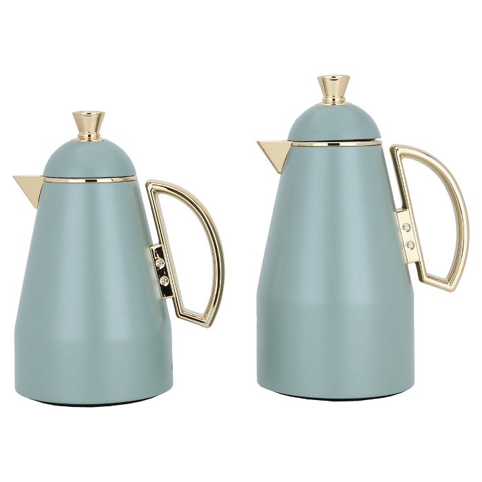 Ruwayda light green thermos set with golden handle, two pieces image 1
