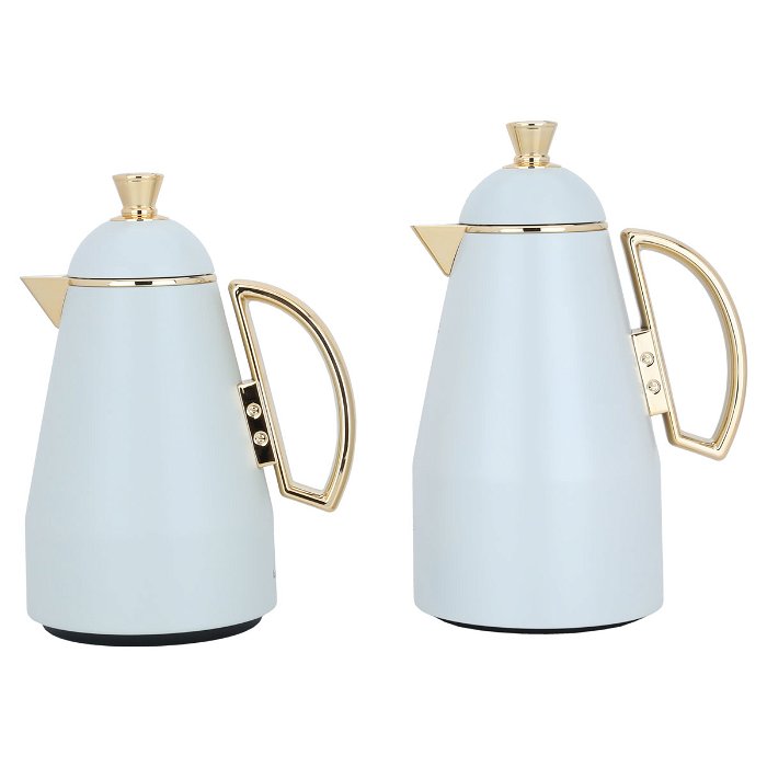 Ruwaida thermos set, white and golden handle, two pieces image 1