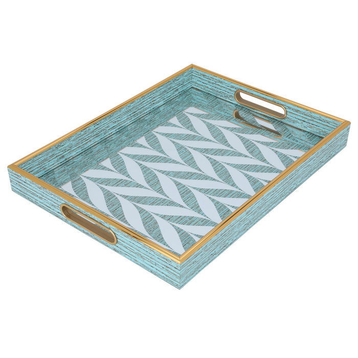 Rectangular raft mirrors light green pattern with gold image 1