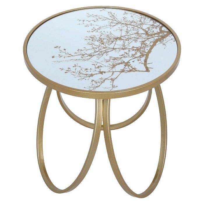 طاولة دائري مرايا نقش مشجر بذهبي بأرجل بيضاوي image 2