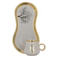 A set of gold cappuccino coffee cups with a tree pattern and saucer, 12 pieces product image