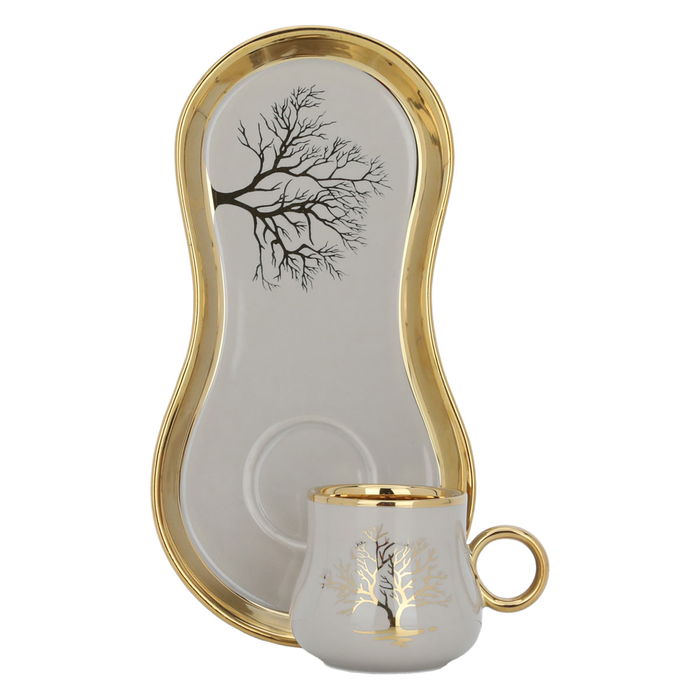 A set of gold cappuccino coffee cups with a tree pattern and saucer, 12 pieces image 1