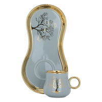 A set of gray and gold ceramic coffee cups with a tree pattern, 12 pieces product image