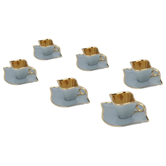 A set of gray and gold ceramic coffee cups and saucers, 12 pieces image 2