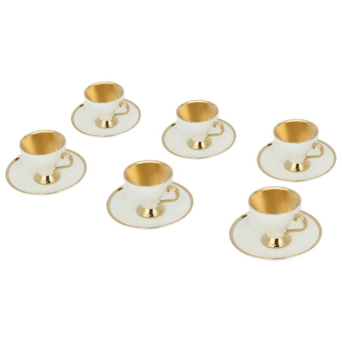 A set of gilded cream ceramic coffee cups and saucers, 12 pieces image 2