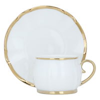 A set of white, gilded, rose-colored ceramic coffee cups and saucers, 12 pieces product image