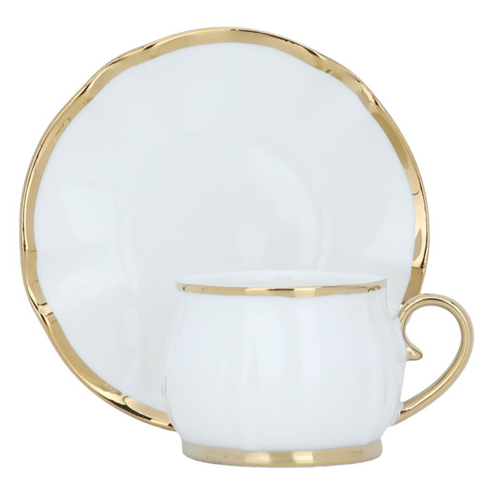 A set of white, gilded, rose-colored ceramic coffee cups and saucers, 12 pieces image 1