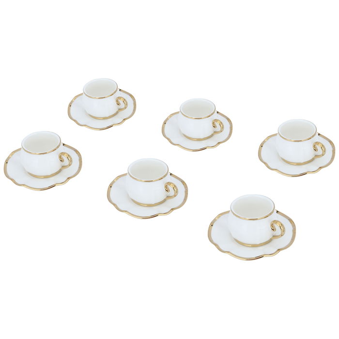 A set of white, gilded, rose-colored ceramic coffee cups and saucers, 12 pieces image 2