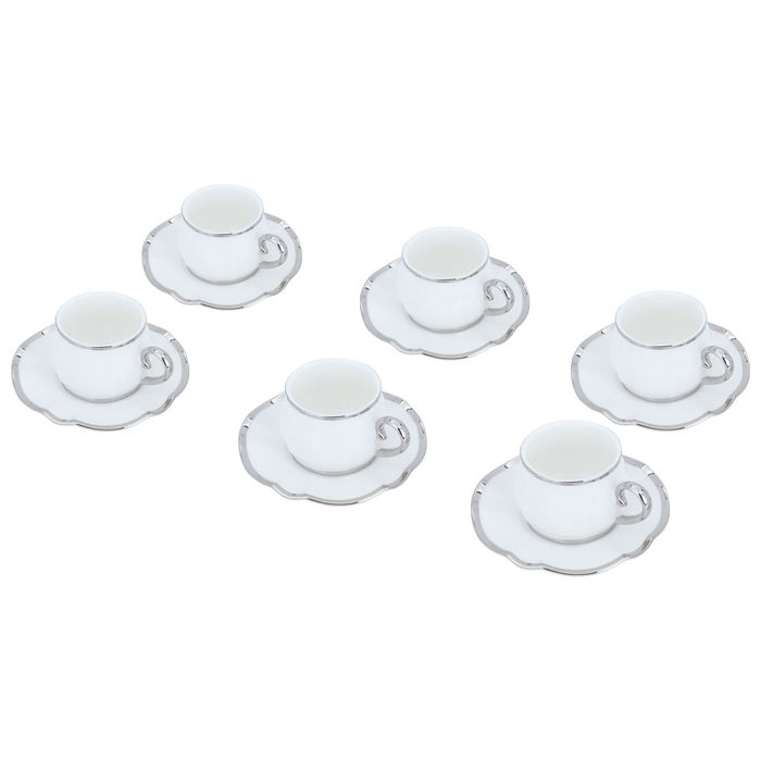 Rose white and silver ceramic coffee cups and saucer set, 12 pieces image 2