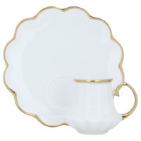 Set of white and rose gold ceramic coffee cups and saucers, 12 pieces product image