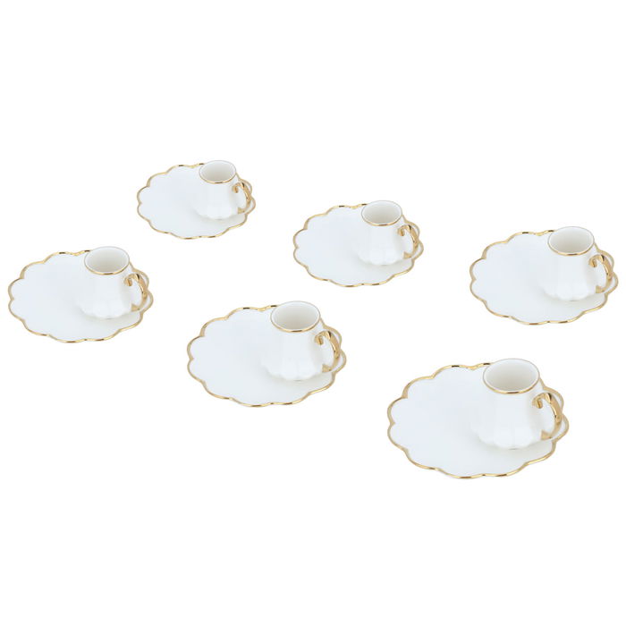 Set of white and rose gold ceramic coffee cups and saucers, 12 pieces image 2