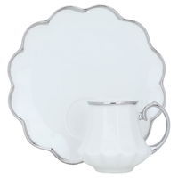 A set of white and silver ceramic coffee cups and saucers, 12 pieces product image