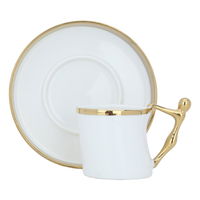 A set of white and gold ceramic coffee cups and saucers, 12 pieces product image