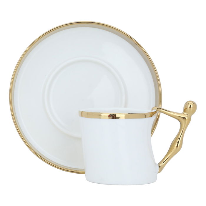 A set of white and gold ceramic coffee cups and saucers, 12 pieces image 1