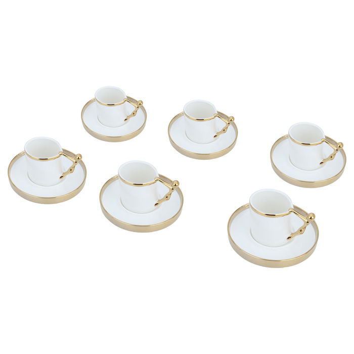 A set of white and gold ceramic coffee cups and saucers, 12 pieces image 2