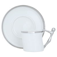 A set of white and silver ceramic coffee cups and saucers, 12 pieces product image