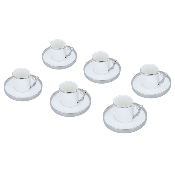 A set of white and silver ceramic coffee cups and saucers, 12 pieces image 2