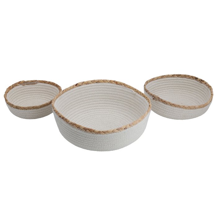 Beige 3-piece round cotton bowl set 22x26x32 image 2