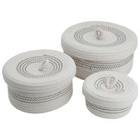 Beige round cotton bowl with lid 3pcs product image