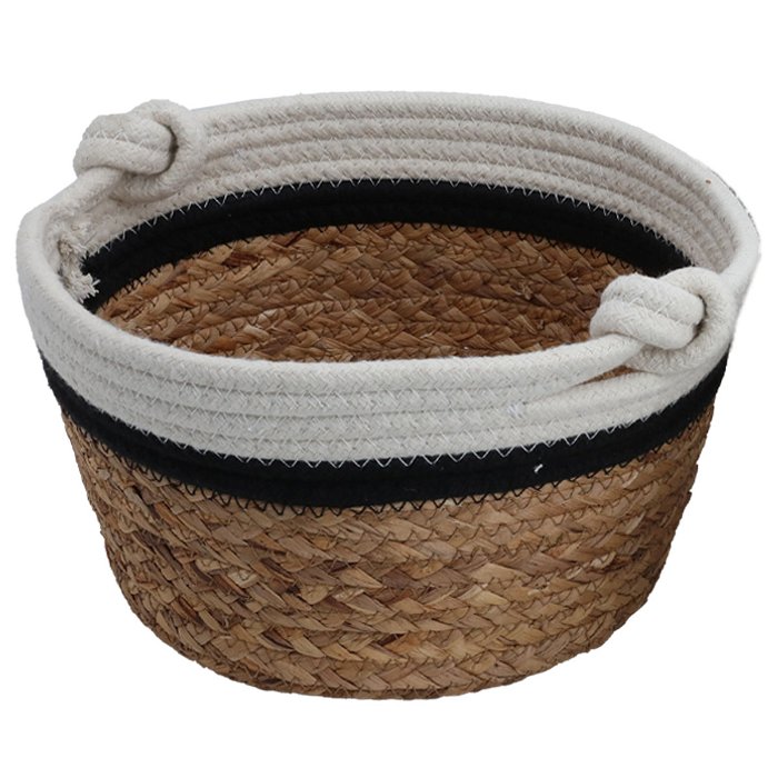 Brown White Black Round Cotton Basket Set with Handle 3 Pieces image 2