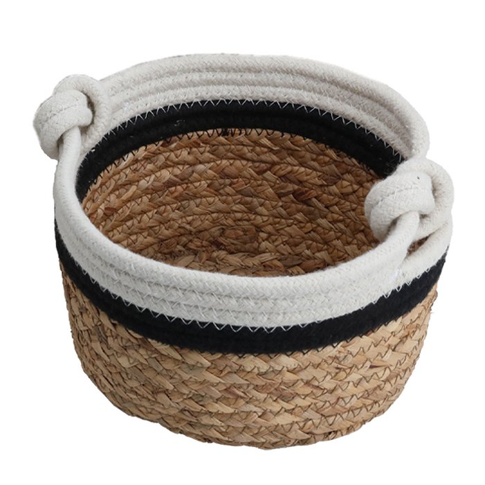 Brown White Black Round Cotton Basket Set with Handle 3 Pieces image 3