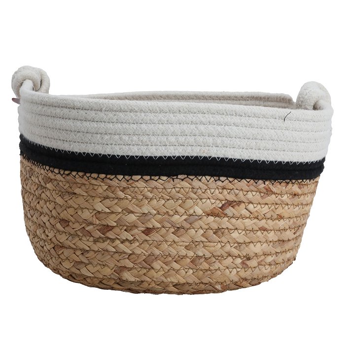 Brown White Black Round Cotton Basket Set with Handle 3 Pieces image 4