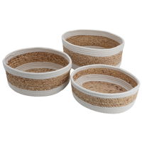 Beige White Round Cotton Basket Set 3 Pieces product image