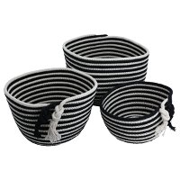 Black stripes circular cotton baskets set of 3 pieces product image