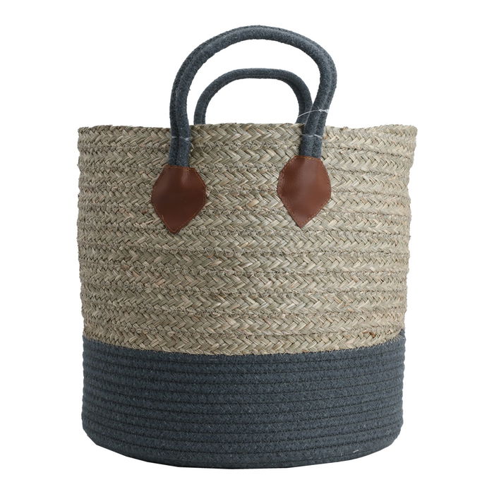 Gray Beige Round Cotton Basket Set With Handle 3 Pieces image 2