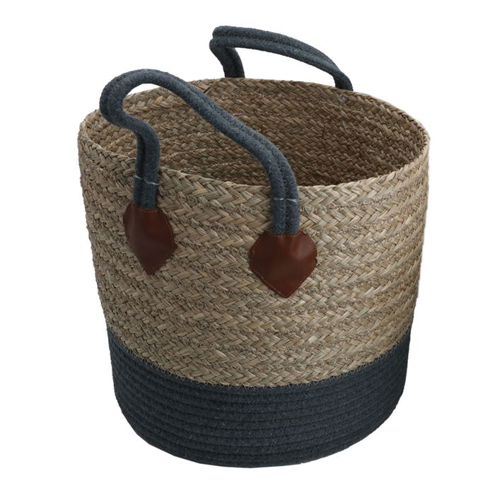 Gray Beige Round Cotton Basket Set With Handle 3 Pieces image 3