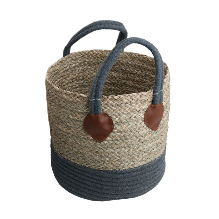 Gray Beige Round Cotton Basket Set With Handle 3 Pieces image 4