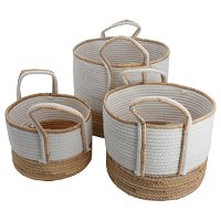Beige white round cotton basket set with handle 3 pieces product image